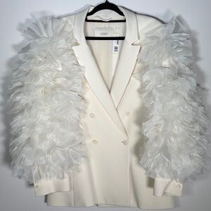 lapointe cream ruffled blazer